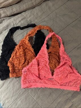 Victoria's Secret Lace Bralette Trio - Black, Rust, Pink Lot of 3